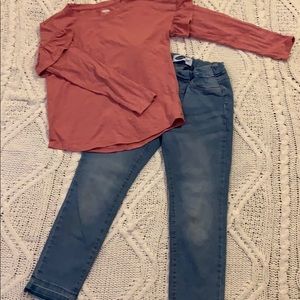 Jeans and long sleeve tee with ruffle